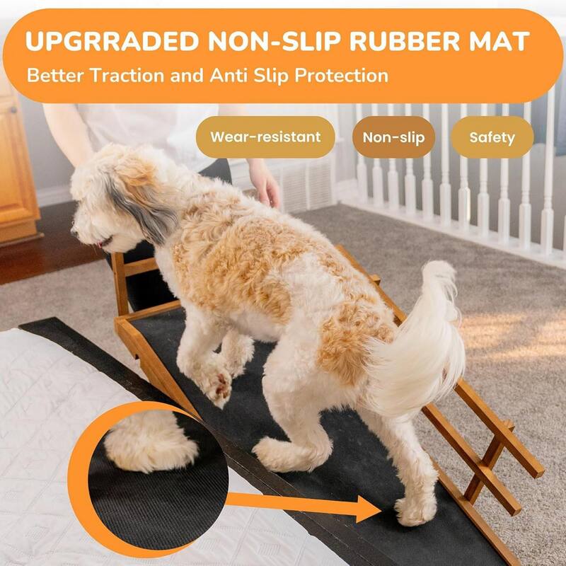 DoCred Folding Non-Slip Rubber Mat Wooden Dog Ramp For High Bed