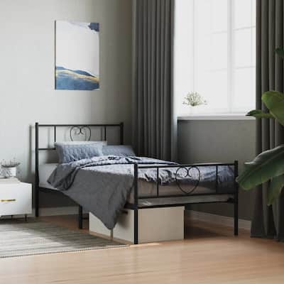 vidaXL Twin Metal Bed Frame with Headboard, Black, No Mattress - 77.2" x 41.3" x 35.4"