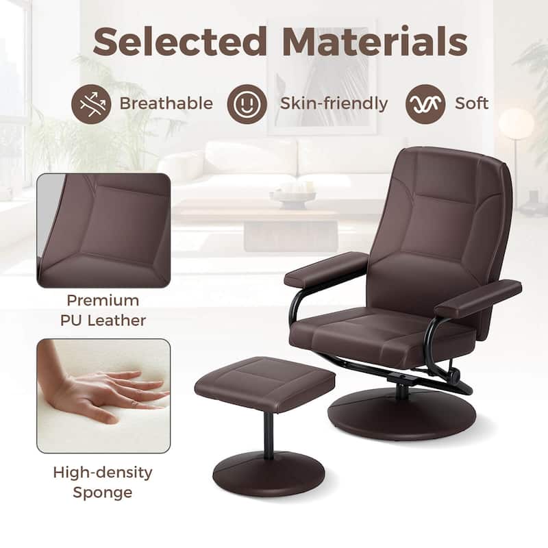 Costway Reclining Chair with Ottoman Lounge Accent Armchair Padded