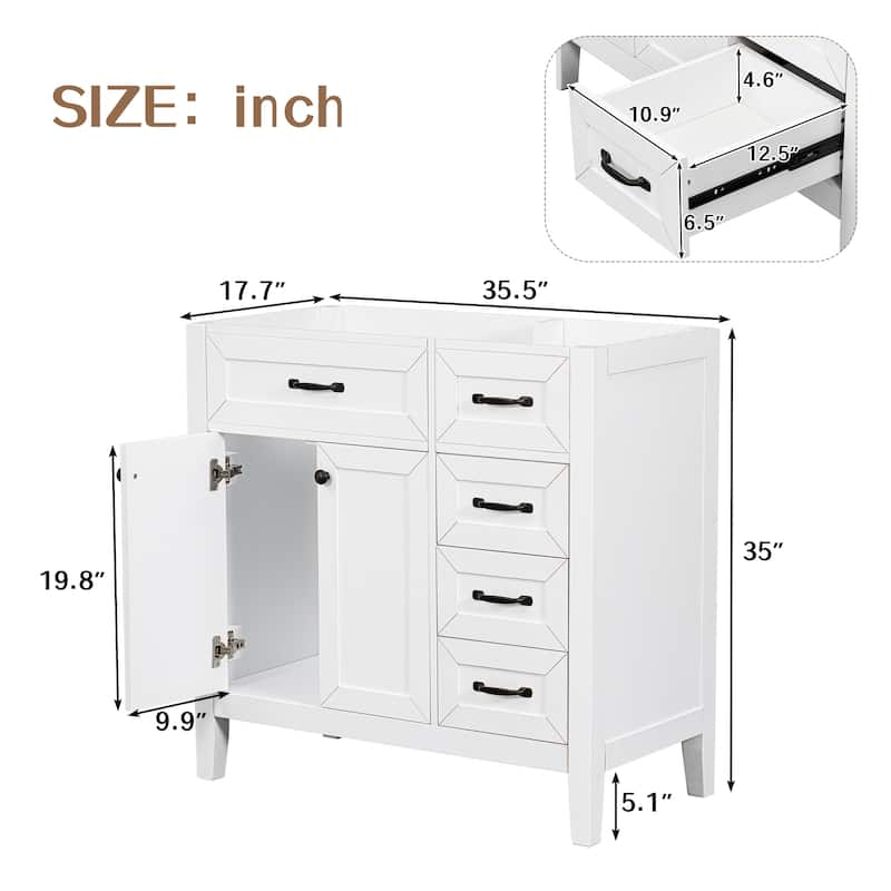 GDFStudio - Avalon 36-Inch Bathroom Vanity Cabinet Base Only, Solid Wood & MDF Board, Painted Finish - 36"