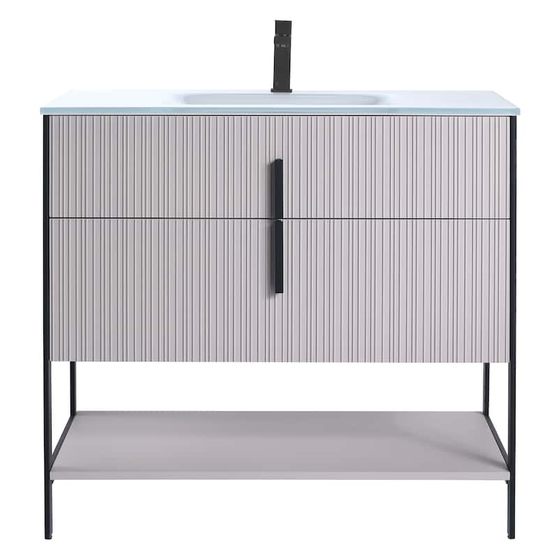 Fine Fixtures Serenity Modern Bathroom Vanity with White Glass Top