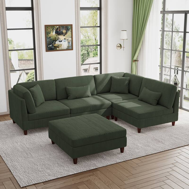 Modern Modular Corduroy Sectional Sofa with Ottoman