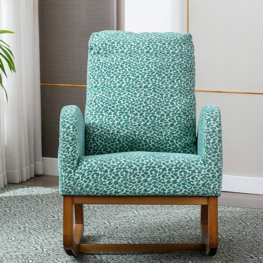 Tall Back Rocking Chair Mid-Century Armchair Velvet Upholstered