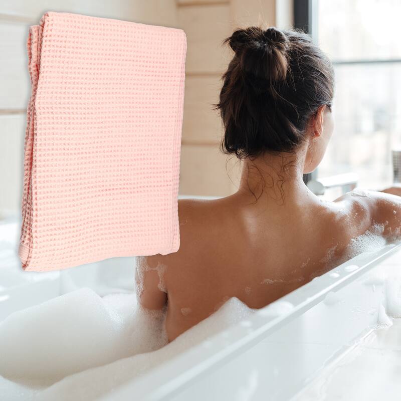 1Pcs Waffle Weave Pattern Soft Absorbent Cotton, Bath Towel, Classic Design, 140x70cm 55.12"x27.56" - Pink