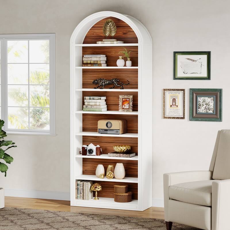 78.7" Black Arched Bookshelf, Tall Arched Bookcase with 8-Tier Storage Shelves - 11.81”D x 31.5”W x 79.53”H