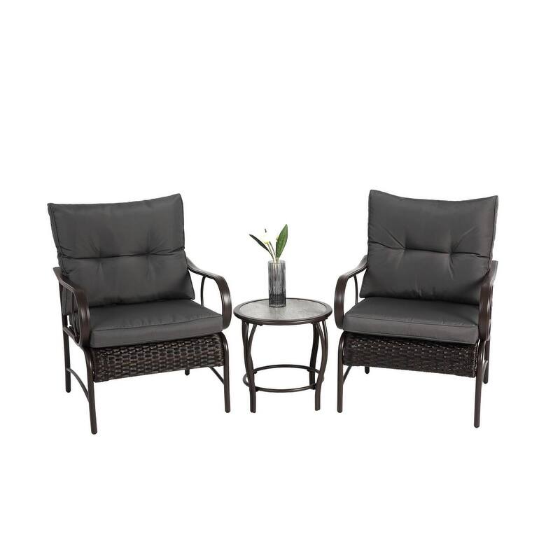 3 Pieces Patio Set, Outdoor Wicker Furniture Sets Modern Rattan Chair Conversation Sets with Coffee Table - N/A