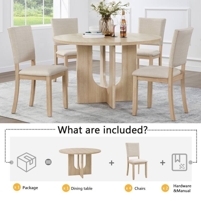 5-Piece Dining Set, 47.3" Round Dining Table with 4 Dining Chairs