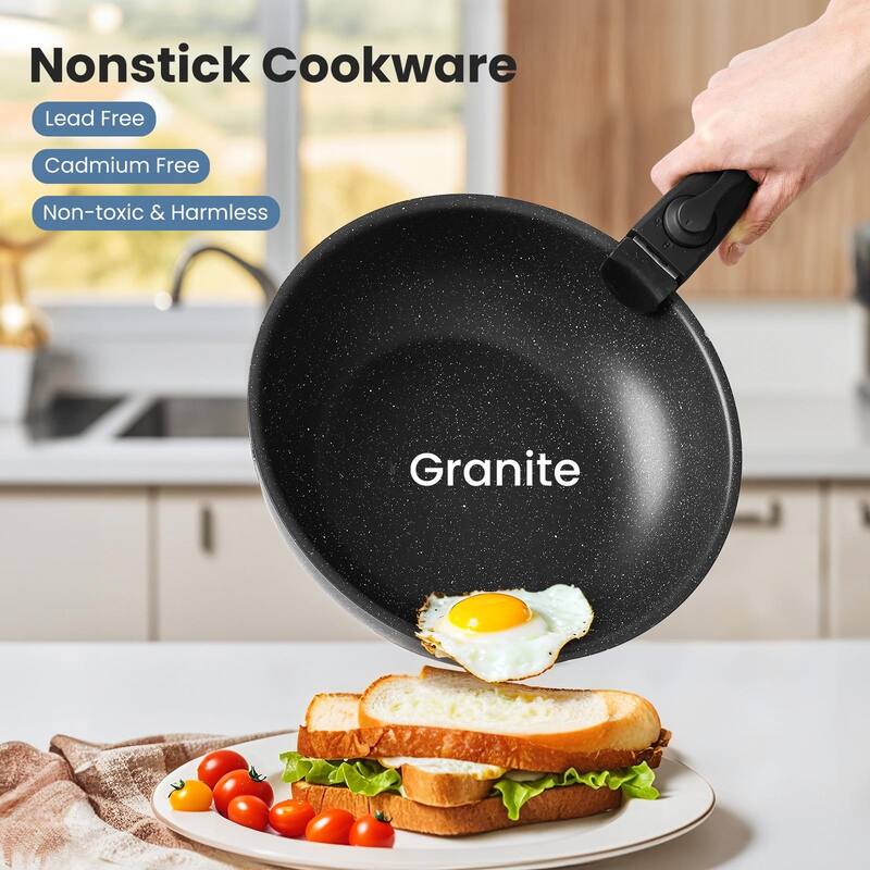Rossetta 12-Piece Granite Non-Stick Kitchen Cookware Set with Detachable Handles