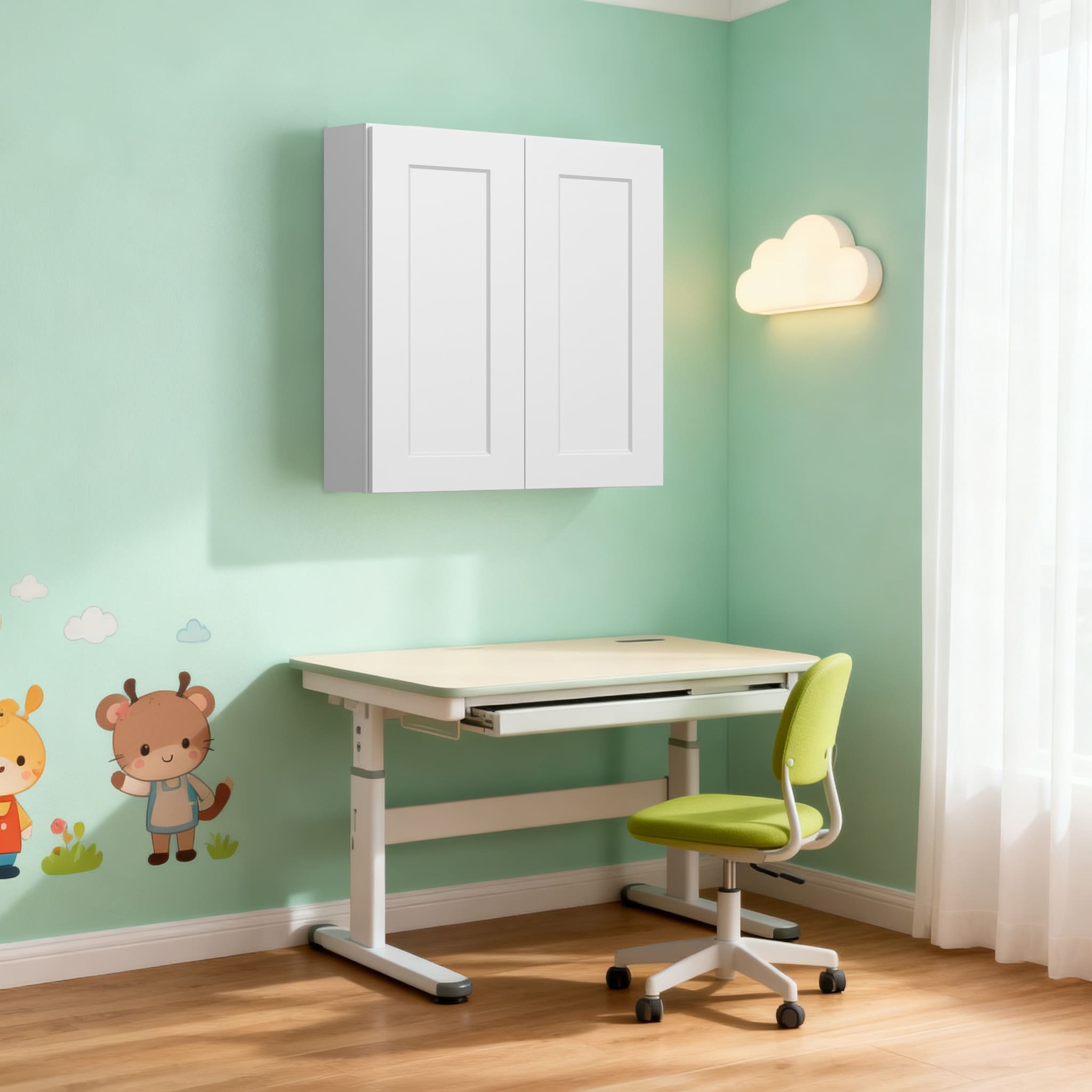 30 Inch White Shaker Double Door Wall Cabinet Solid Wood with 3 adjustable shelves Ready to Assemble, Laundry and Garage Storage
