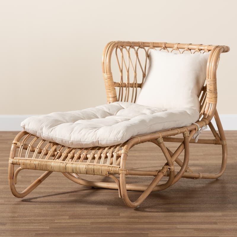 bali & pari Delara Modern Bohemian Natural Brown Rattan Chaise