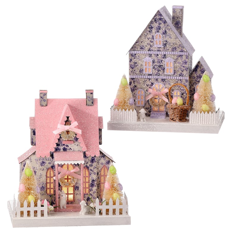 8"LED Cardboard Manor House Set of 2