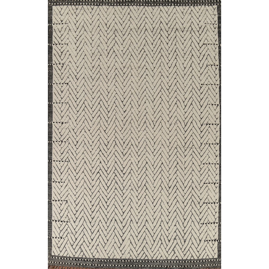 All-Over Chevron Moroccan Oriental Area Rug Hand-Knotted Wool Carpet - 8'10"x 12'10"