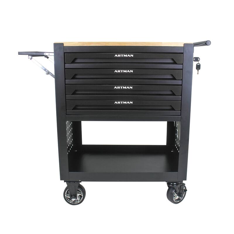 4 Drawers Multifunctional Tool Cart with Wheels and Wooden Top Multiple Uses - Home office or garage