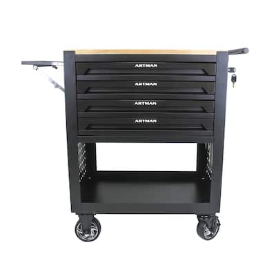 4 Drawers Multifunctional Tool Cart with Wheels and Wooden Top Multiple Uses - Home office or garage