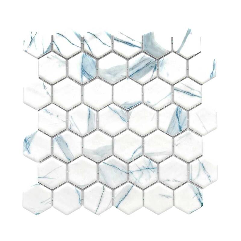 The Tile Life Eterna Hex 2x2 Glass Mosaic Floor, Backsplash & Wall Tile - Blue - 1 Sheet (0.88 Sq. ft.)
