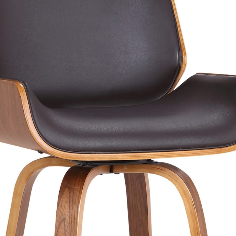 Brown Fabric Swivel Counter Height Chair with Walnut Wood Frame and Footrest