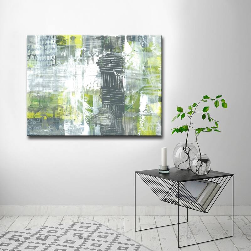 'Grey and Yellow Dashes' Canvas Art Print