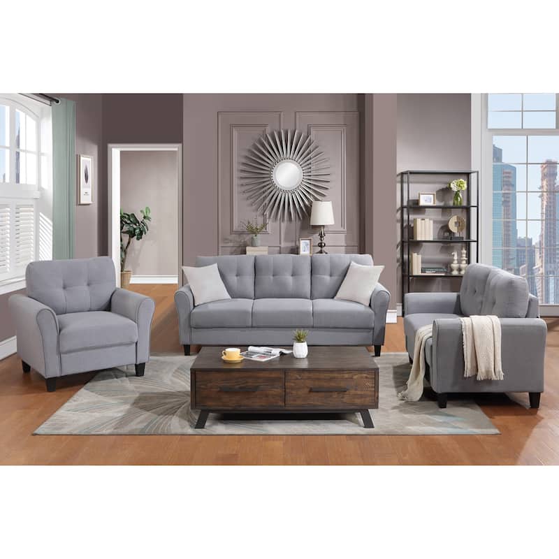 Modern Living Room Sofa Set Linen Upholstered Couch Furniture for Home or Office ,Light Grey-Blue,(1+2+3-Seat,Old Sku:SG000373AA