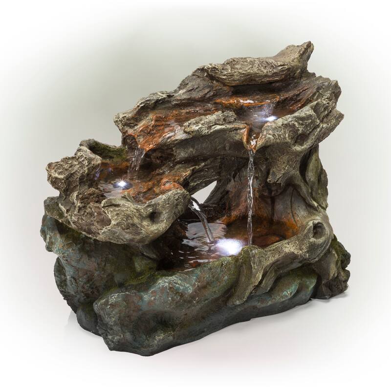 Alpine Corporation 10" Tall Tabletop 3-Tier Waterfall Rock Fountain with LED Lights