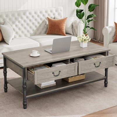 Rectangular Coffee Table with Drawers for Living Room