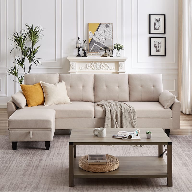 Modular Sectional Sofa Couch L Shaped With Chaise Storage Ottoman and Side Bags For Living Room
