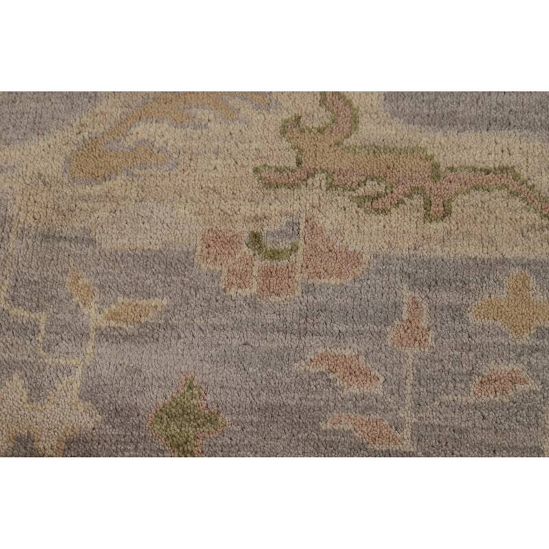 All-Over Gray Oushak Indian Area Rug Hand-Knotted Wool Carpet - 9'3" x 12'0"