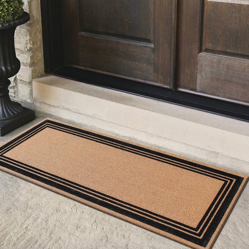 A1HC Natural Coir Flock Door Mat for Front Door, Anti-Shed Treated Doormat