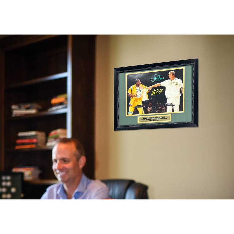 Magic Johnson & Larry Autographed Signed Basketball Retirement Framed 11x14 Photo Beckett COA - 8' x 11'