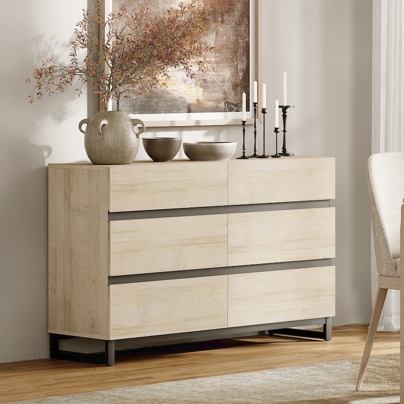 WAMPAT Modern Buffet Sideboards, Sideboard Buffet Cabinet with 6 Drawers , Coffee Bar Storage Cabinet for Kitchen - 1 PCS - Beige