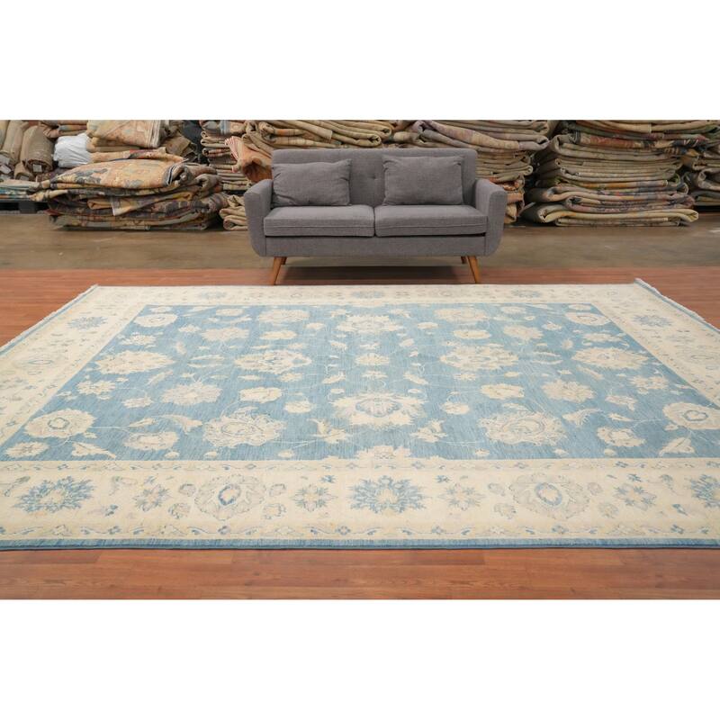 Hand Knotted Oriental 100% Wool Carpet Traditional Floral Navy Blue & Blues Kazak Area Rug - 11' 8'' X 9' 1''