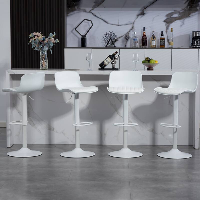 Counter Height Bar Stools Set of 2, Height Adjustable Swivel Bar Stools, Armless PU Leather Kitchen Island Chairs