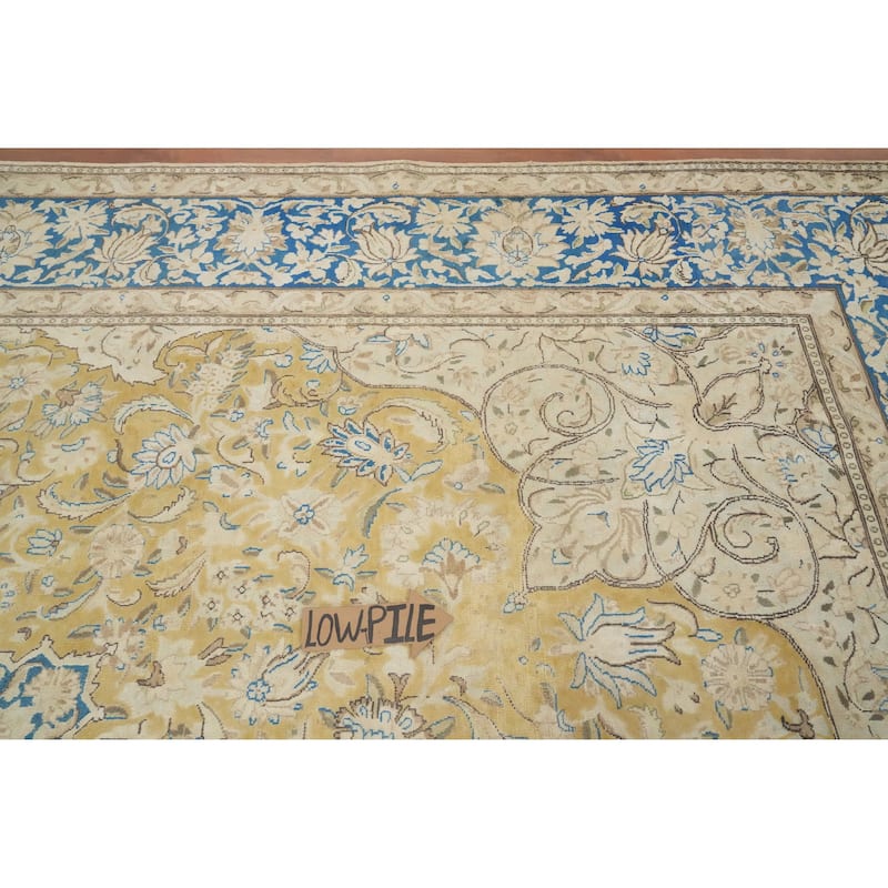 Hand Knotted Oriental 100% Wool Carpet Traditional Floral Yellow & Gold Kerman Area Rug - 13' 5'' X 9' 3''