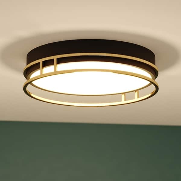 slide 2 of 14, VAXCEL Northgate Integrated LED Matte Black and Satin Gold Contemporary Flush Mount Ceiling Light Fixture Matte Black and Satin Gold - 16-in W x 3.25-in H x 16-in D