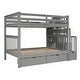 preview thumbnail 3 of 15, Full Over Full Kids Bunk Bed with Shelves, Drawers - Gray/White, Plywood MDF Pinewood