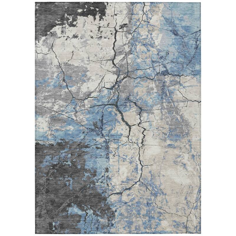 Machine Washable Indoor/ Outdoor Modern Crackle Chantille Rug