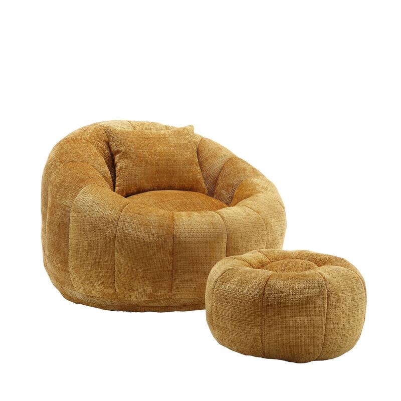 HOMEFUN Cozy Beanbag Sofa With Memory Foam Filler, Oversized Round Sofa - Yellow