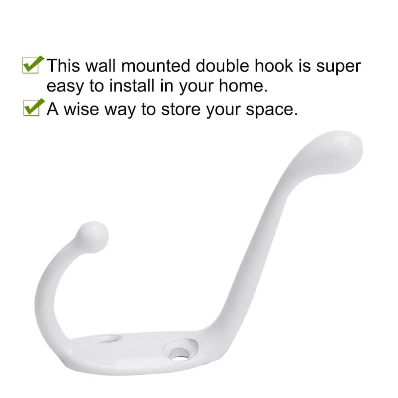 5pcs Dual Hooks Metal Hook Coat Key Double DIY Hat Hook Holder w Screw - White 5pcs - 55mm/2.2"