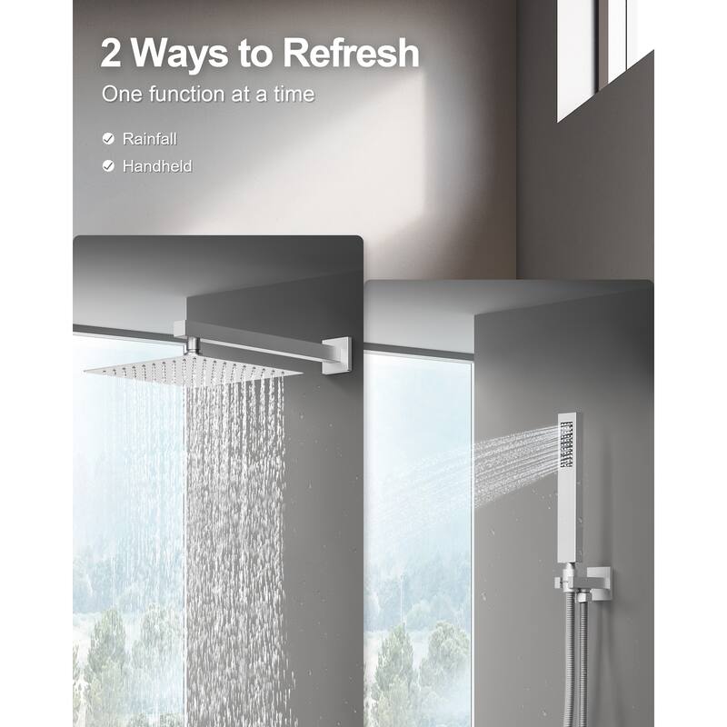 GRANDJOY 10" Rainfall Shower System with 4-Piece Bathroom Towel Bar Hardware Set Combo