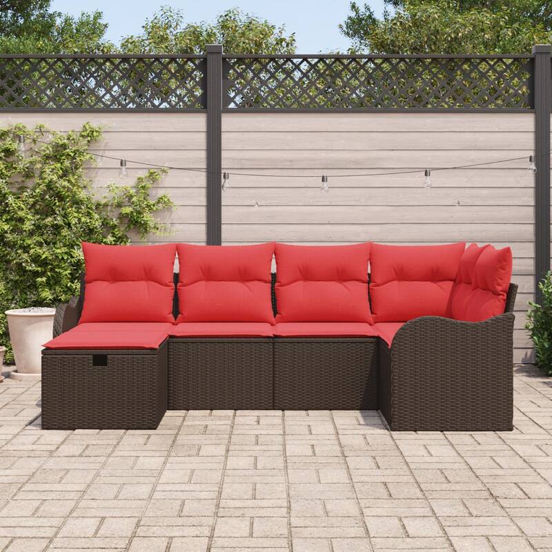 vidaXL 6/7 Garden Sofa Set with Cushions Black/Brown/Grey Poly Rattan - 91.5 x 48.2 x 27.2