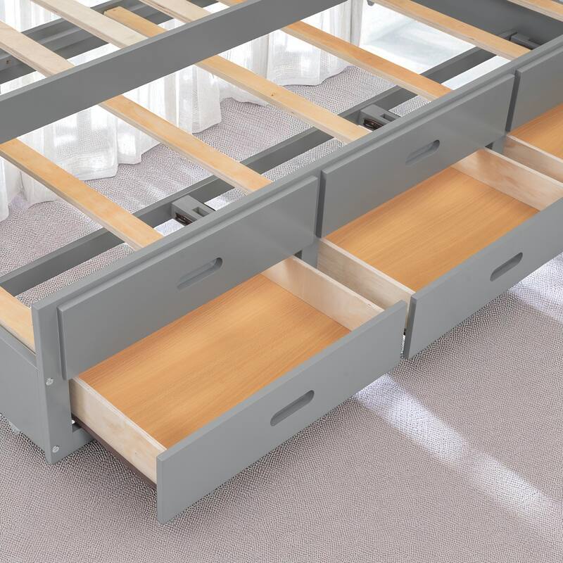 Full Size Platform Bed with Trundle, 3 Drawers, Storage Headboard & USB Charging Ports