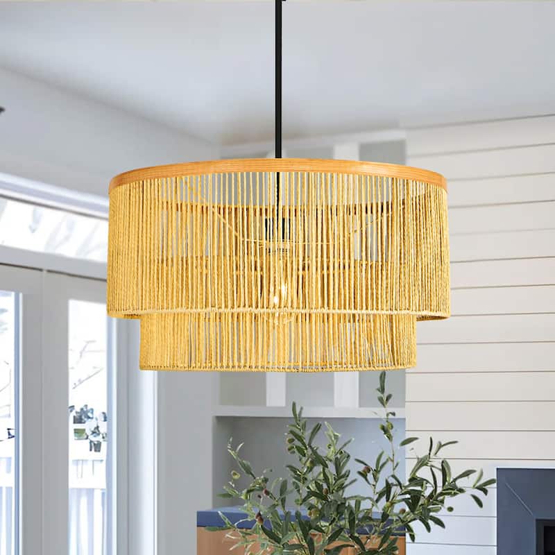 Rattan Drum Chandelier Rattan Pendant Light - Natural