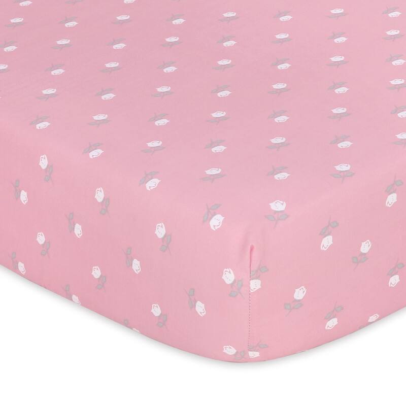 The Peanutshell Pink Roses Fitted Crib Sheet 4 Pack Set for Baby Girls