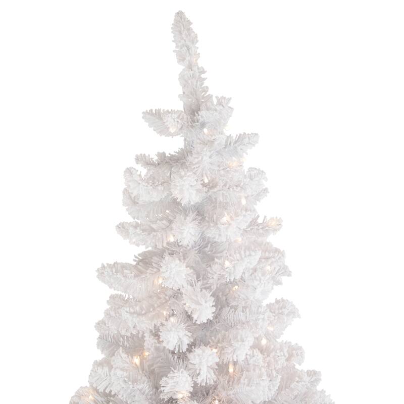 9' Flocked Norway White Pine Artificial Christmas Tree, Warm White LED - 9 Foot