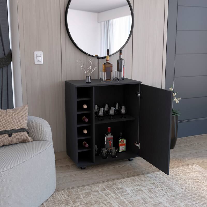 Wick Bar Cart with Integrated Wine Storage, Spacious Cabinet and Smooth Rollers