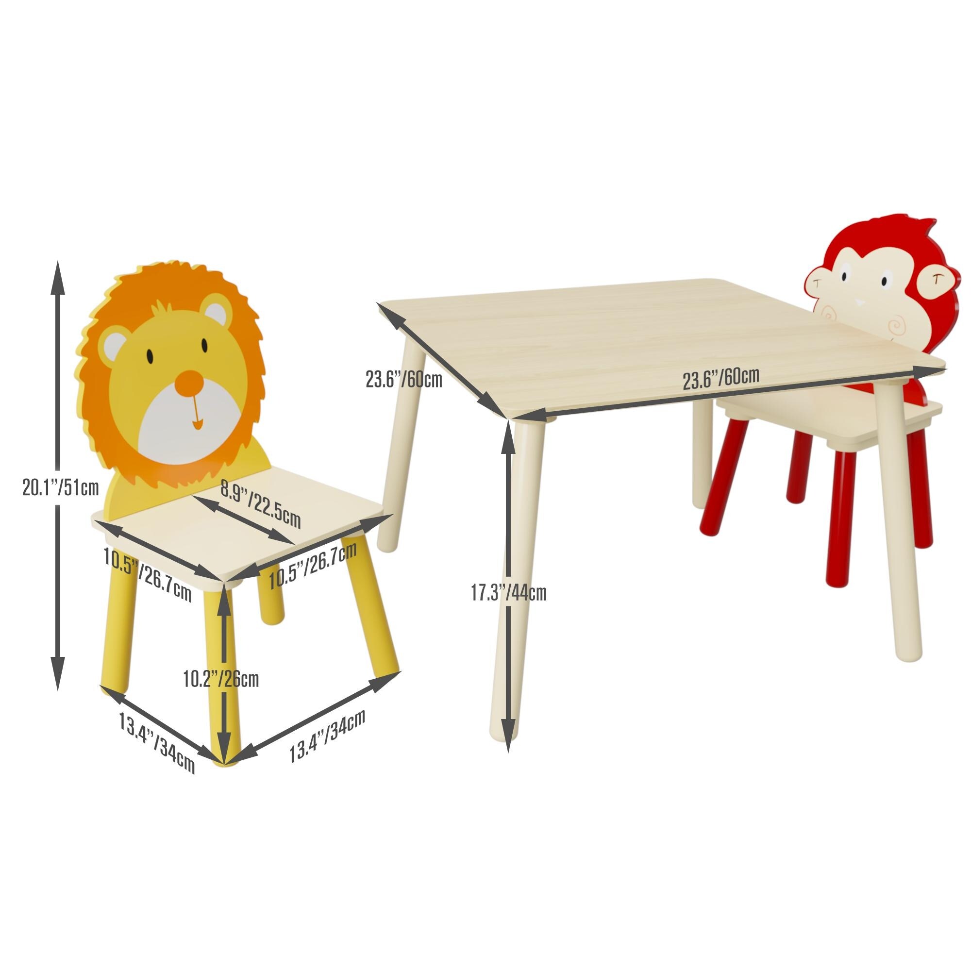 3pcs Activity Art Kids Table and Chair Set w 2 Cartoon Animals Chairs Multi