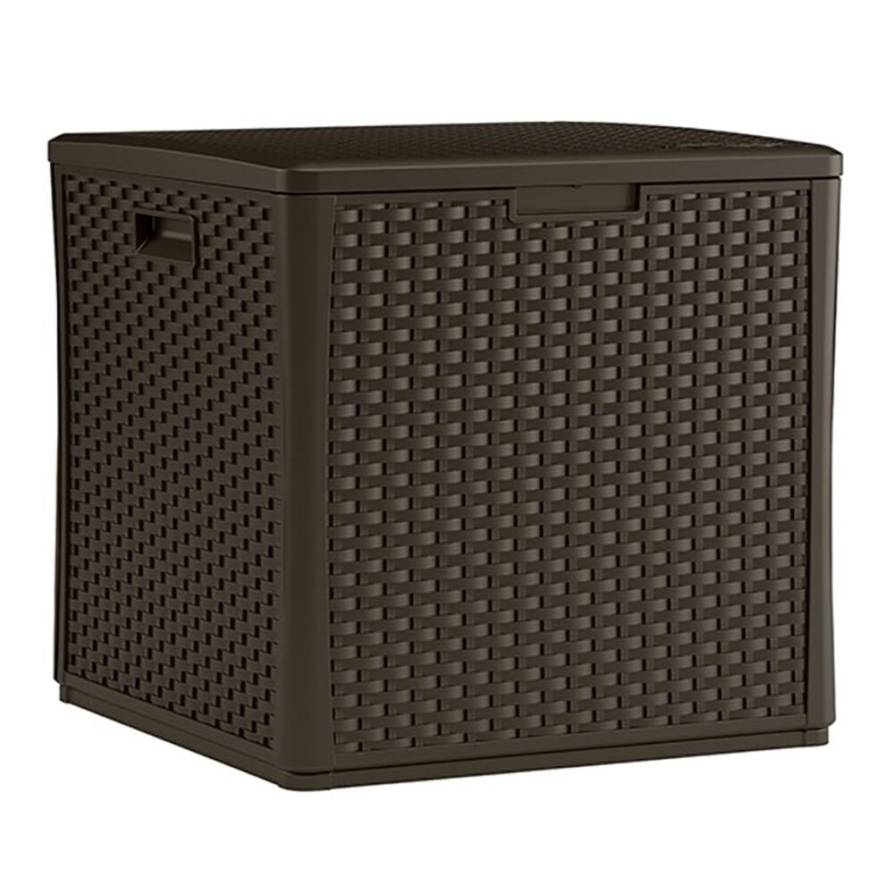 Suncast 60 Gal. Resin Wicker Design Cube Shape Storage Deck