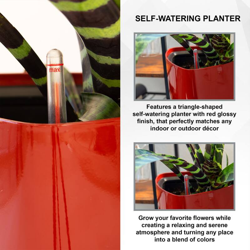 XBrand 22.4" H Plastic Self Watering Indoor Outdoor Triangle Planter Pot w/Glossy Finish, Tall Decorative Gardening Pot