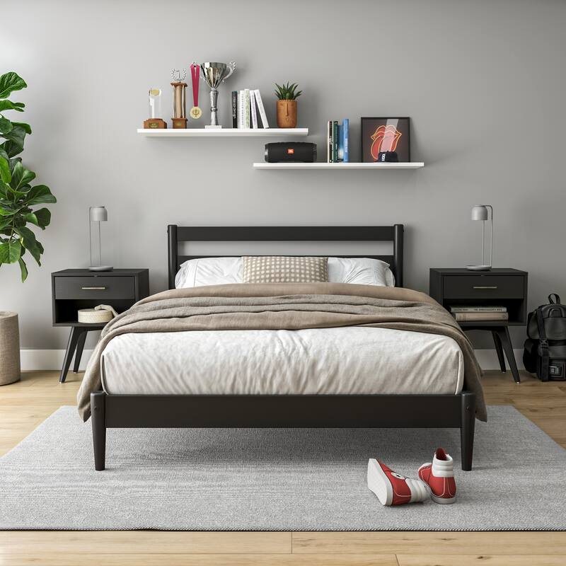 Mid-Century Platform Bed - Black - Full