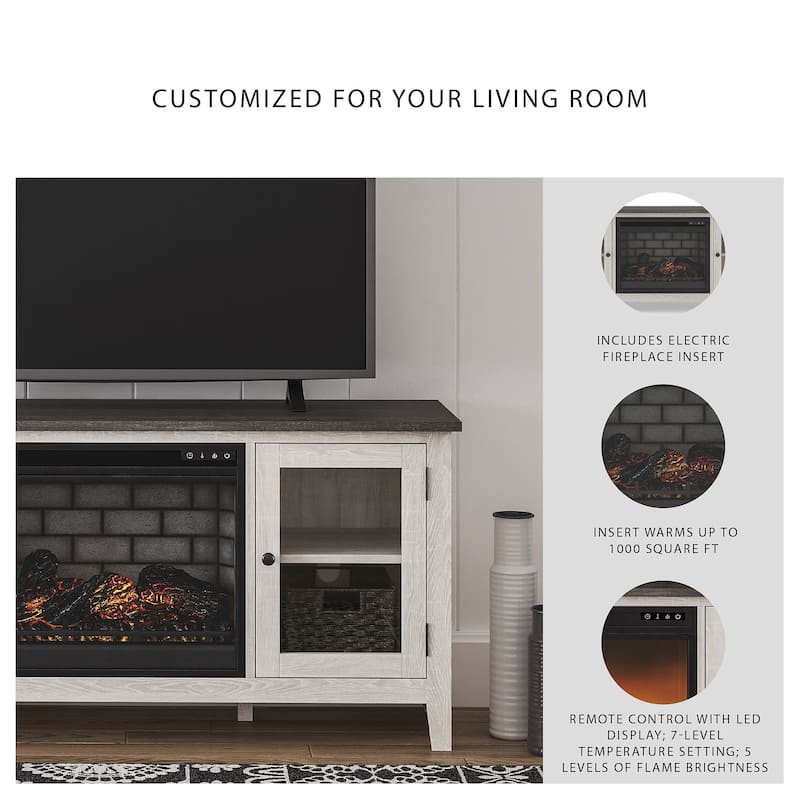 Signature Design by Ashley Dorrinson White/Gray 60" TV Stand for TVs up to 69" with Electric Fireplace - 60"W x 17.5"D x 27.75"H