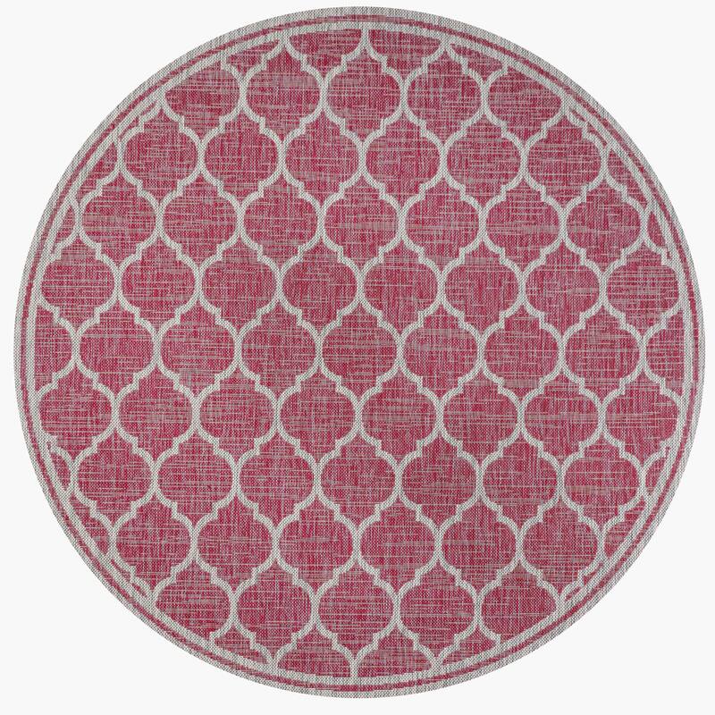 JONATHAN Y Zinnia Textured Weave Indoor/Outdoor Area Rug - 5' Round - Fuchsia/Light Gray